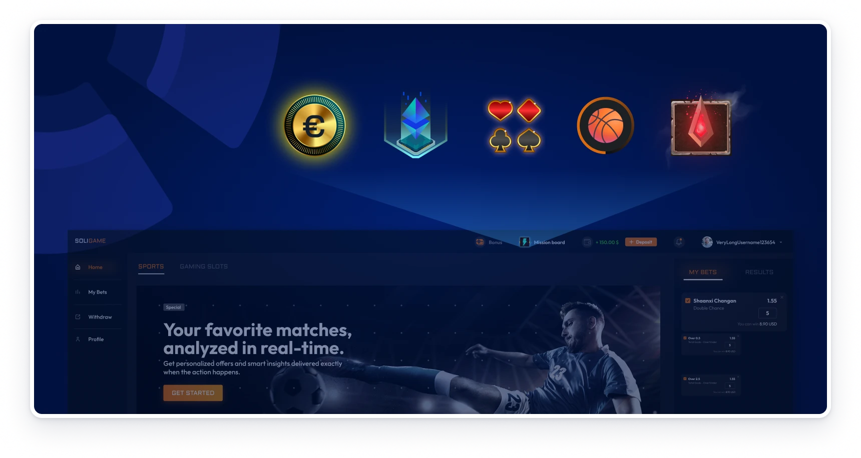 Custom mission board entry icons above a sportsbook app